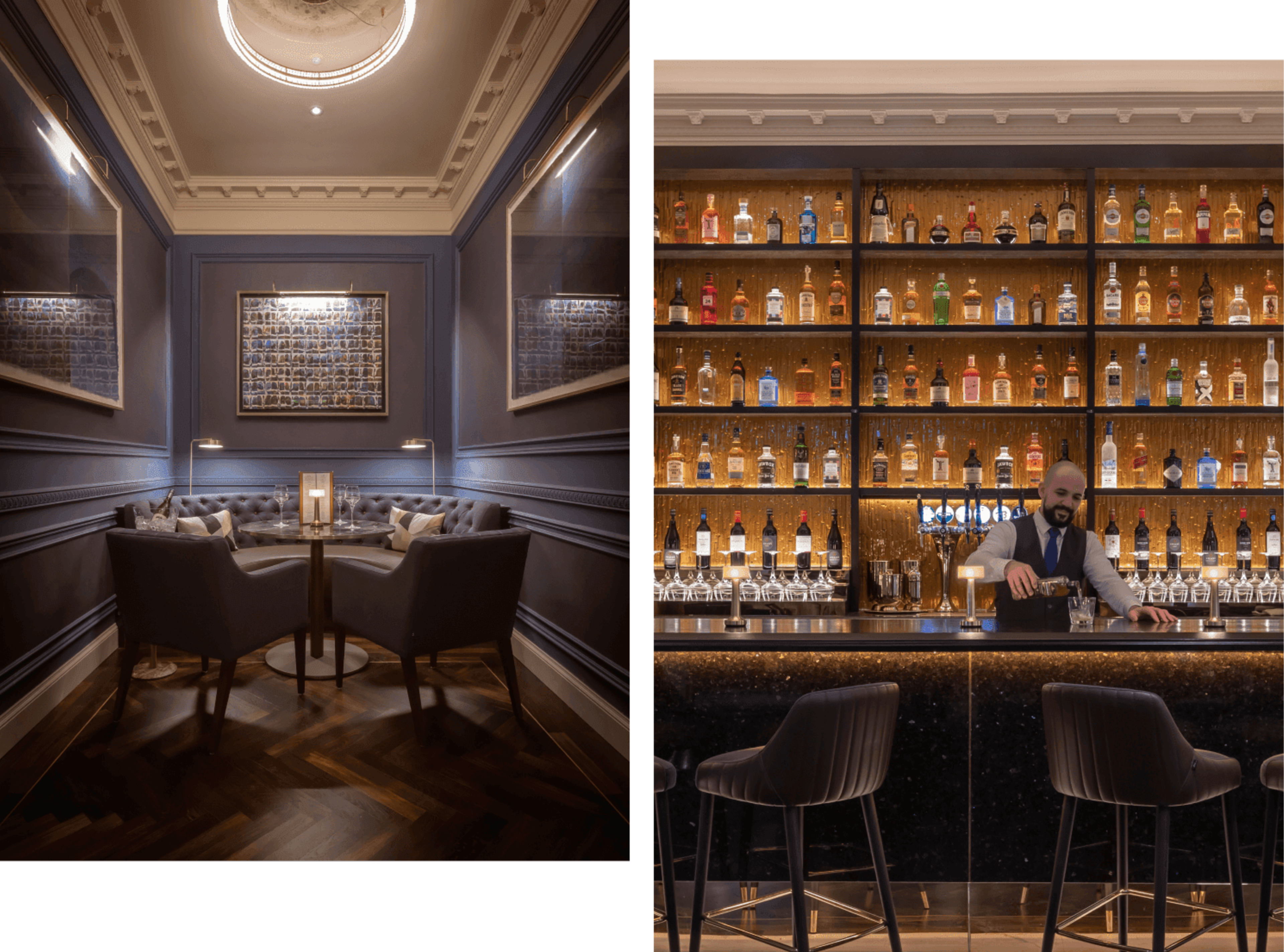 Images of Belvedere Hotel's lounge area and Bloom Bar